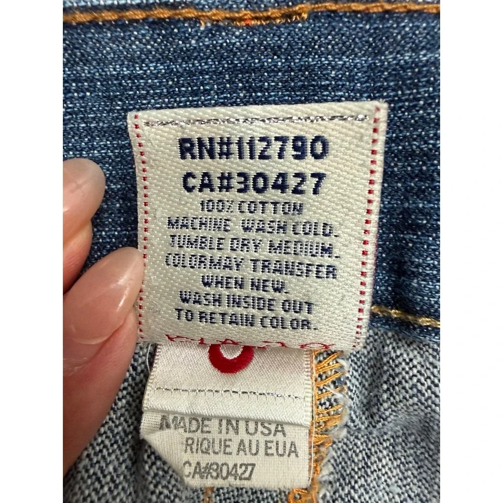 True Religion Billy Jeans Shorts Men 34 Made USA Distressed Cutoff Raw Hem Denim